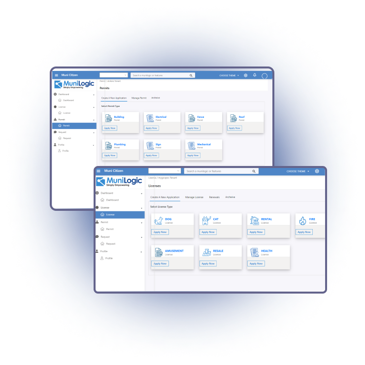 Municitizen user dashboards for tracking service requests and permits.