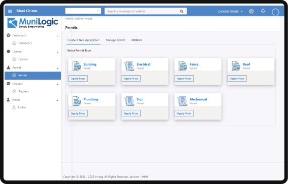 Municitizen e-permit portal for online permit applications and tracking.