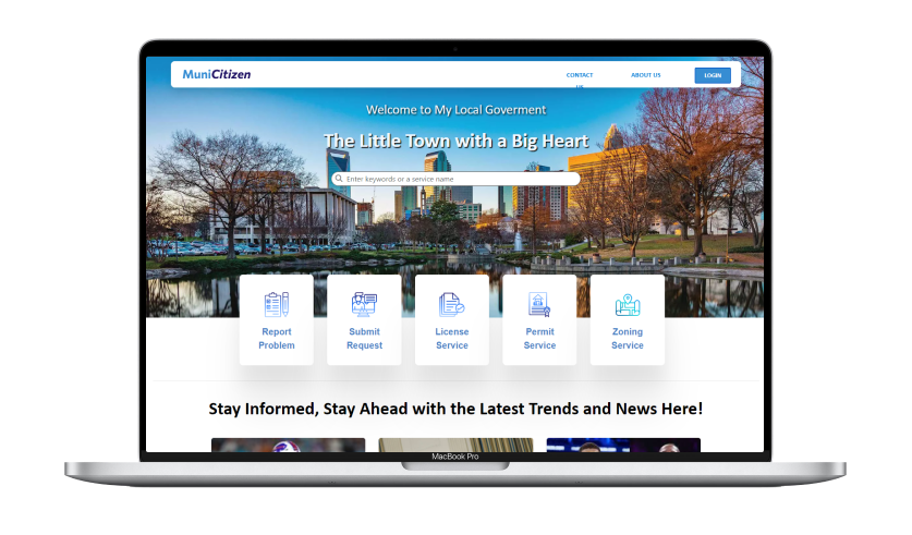 Interface showing Municitizen portal for accessing municipal services online.